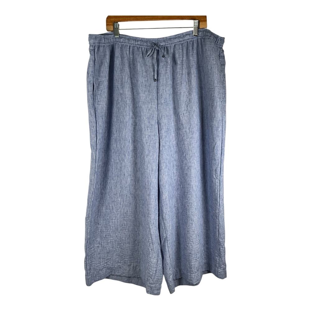 Max Studio London Wide Leg Cropped Pants 3X Blue Pull On Elastic Waist Coastal